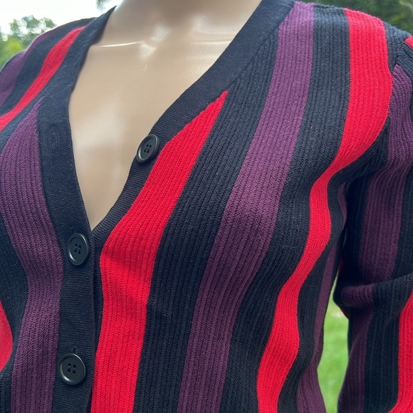 Cabi black purple, red button down cardigan style sweater top SZ M - Picture 2 of 9